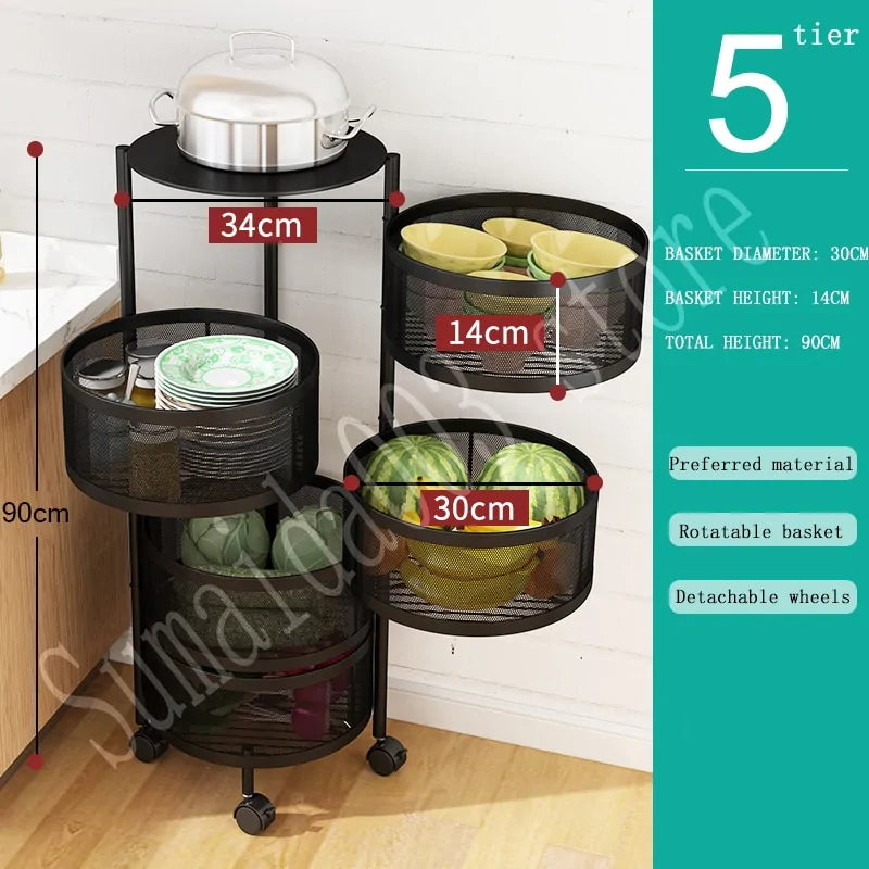 Multi-layer Round Rotatable Storage Basket Shelf