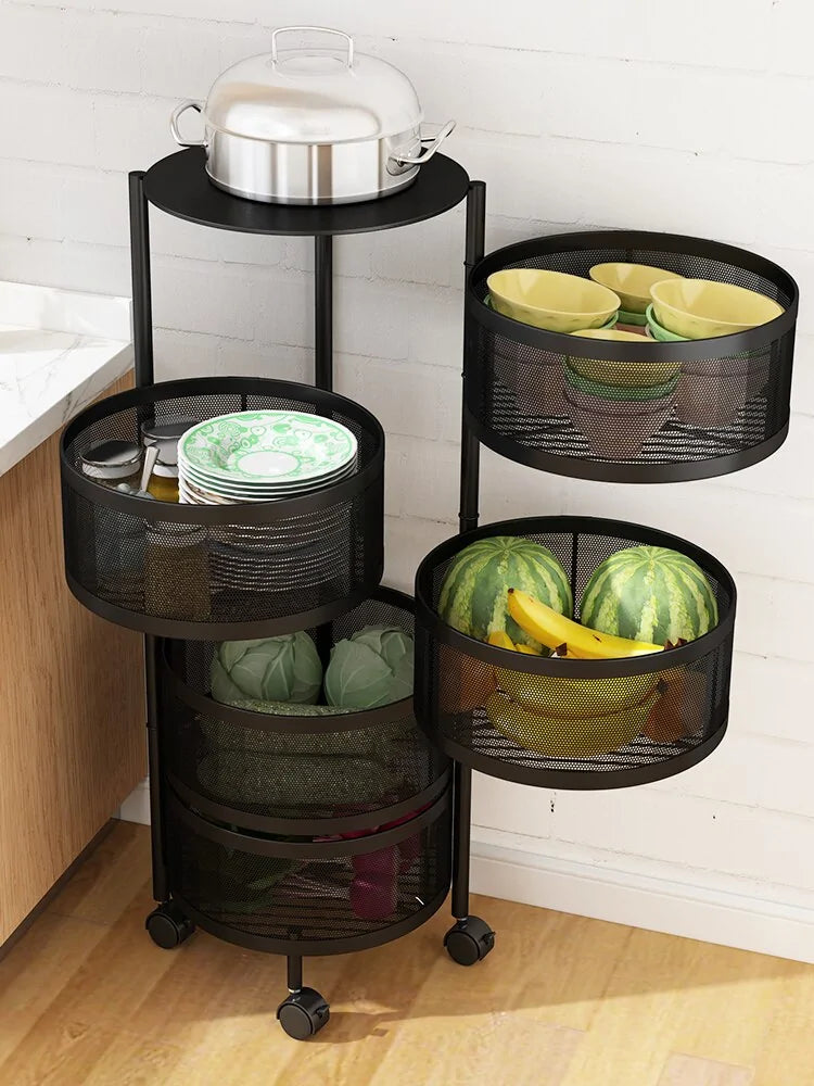 Multi-layer Round Rotatable Storage Basket Shelf