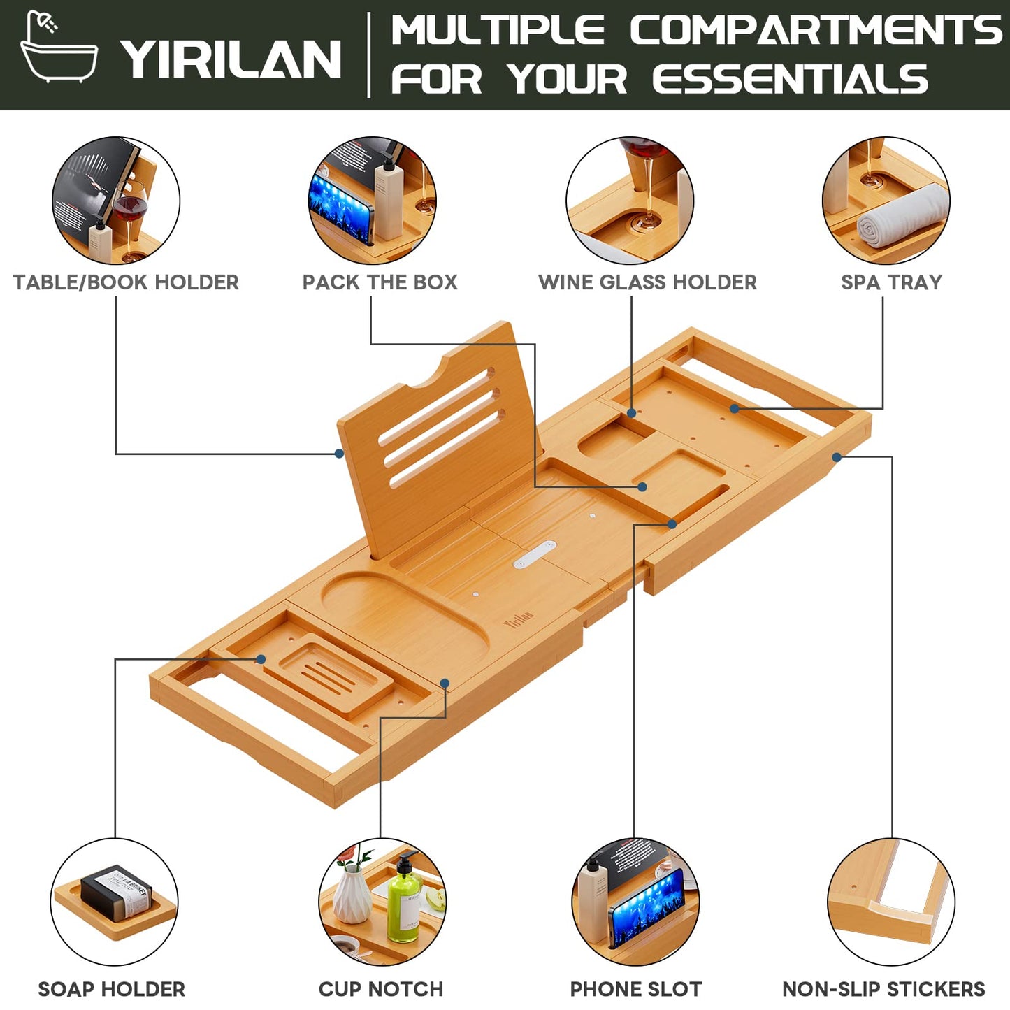 Bathtub Tray Caddy - Expandable Bath Tray