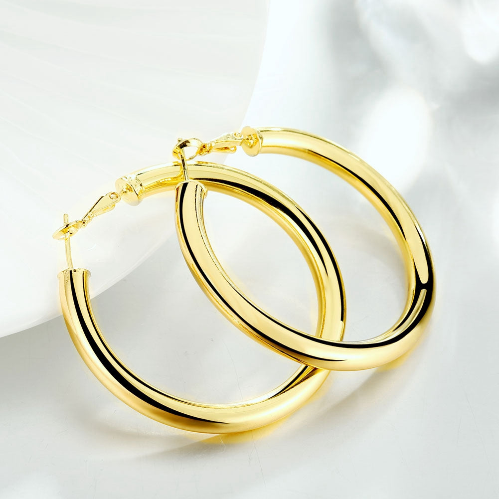 Thick Tube 50mm Hoop Earring in 18K Gold Filled