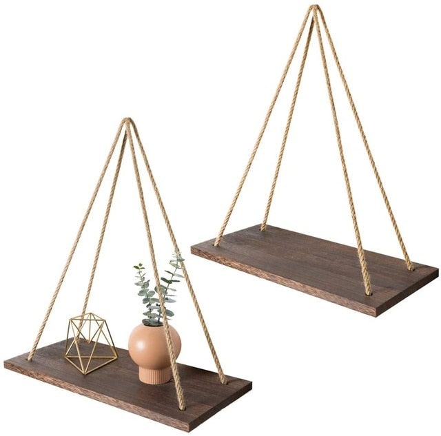 Wooden Rope Swing Wall Hanging Shelf