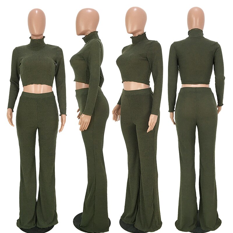 2 Piece Women Long Sleeve Top and Pants Set