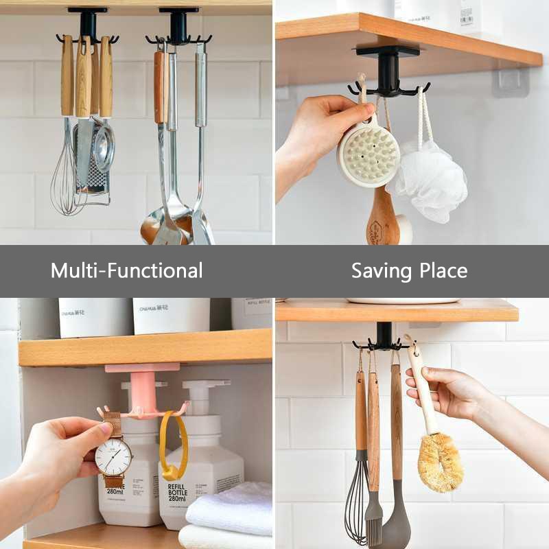 Kitchen Rotary Hook Wall Mounted Kitchenware Storage Rack