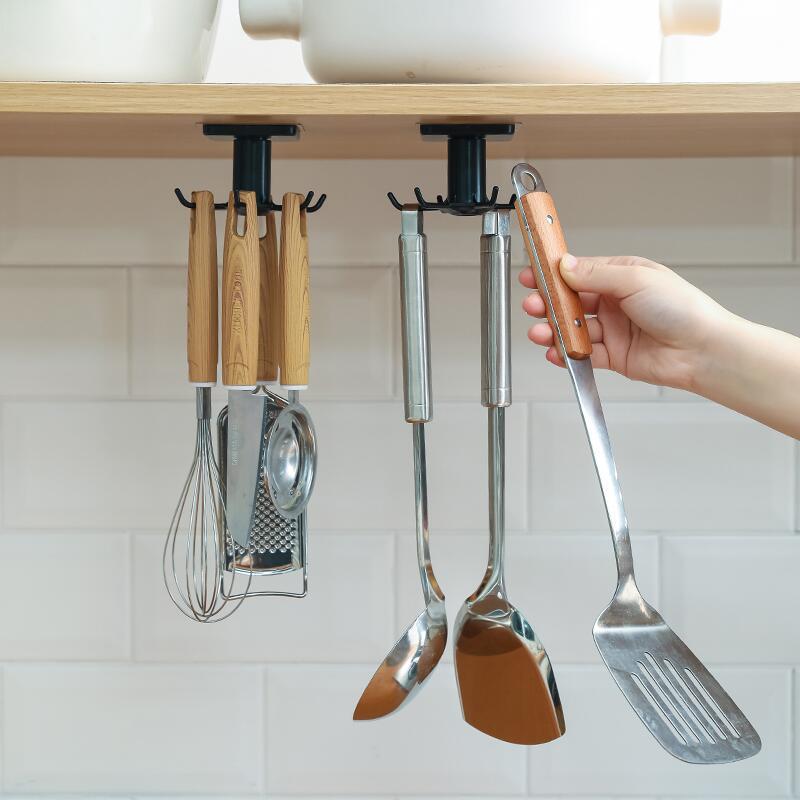 Kitchen Rotary Hook Wall Mounted Kitchenware Storage Rack