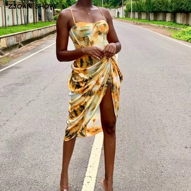 Yellow Tie Dye Spaghetti Strap Dress