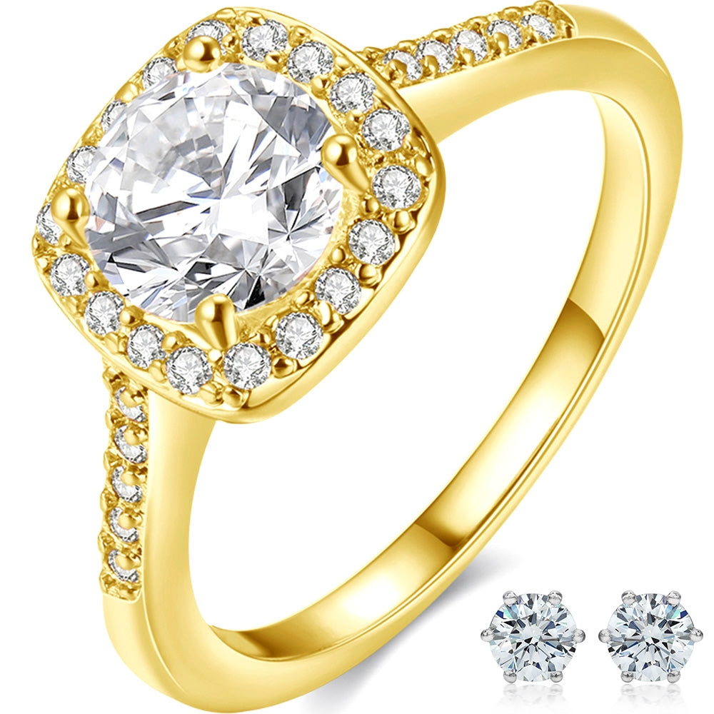 18K Gold Plated Halo Cushion Cut Ring