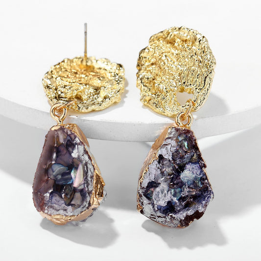 Purple Glass Stone Drop Earring