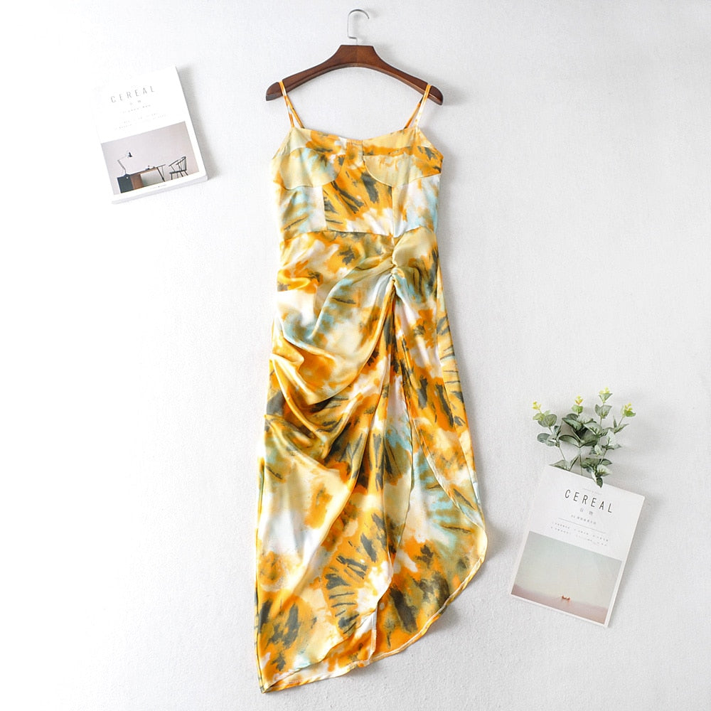 Yellow Tie Dye Spaghetti Strap Dress