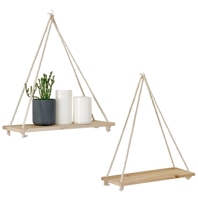 Wooden Rope Swing Wall Hanging Shelf