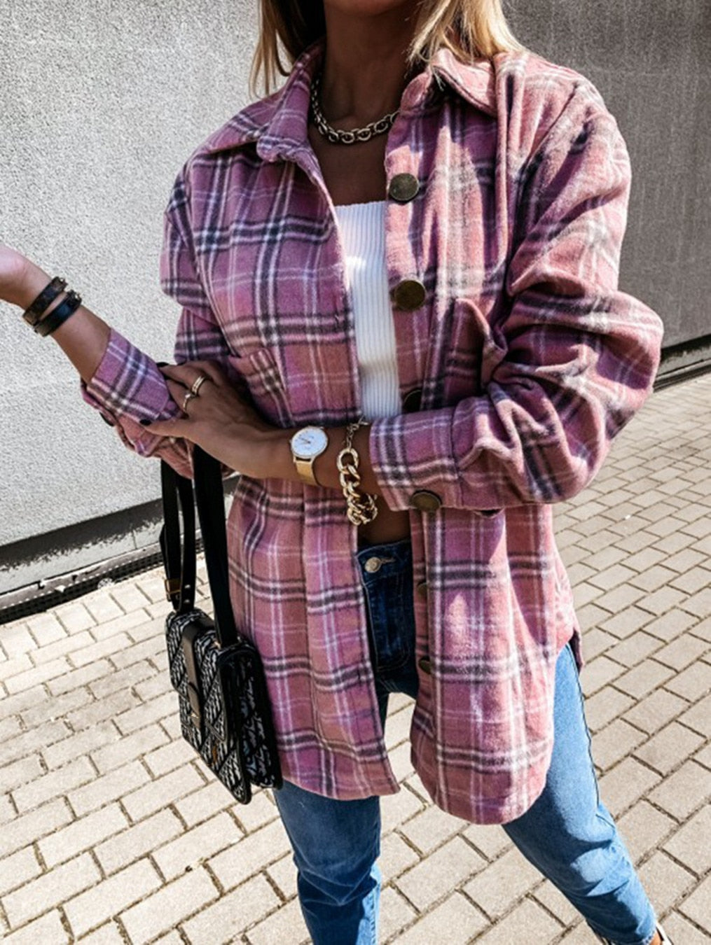 Oversize Women's Plaid Shirt Jacket