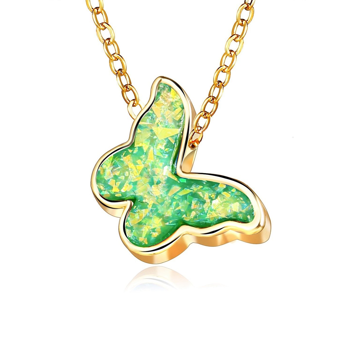 Opal Created Butterfly-Green 18K Gold Plated Necklace