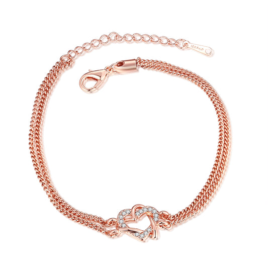 18K Rose Gold Plated Interlocking Heart Bracelet