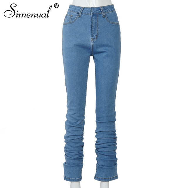 Denim Blue High Wait Stacked Pants