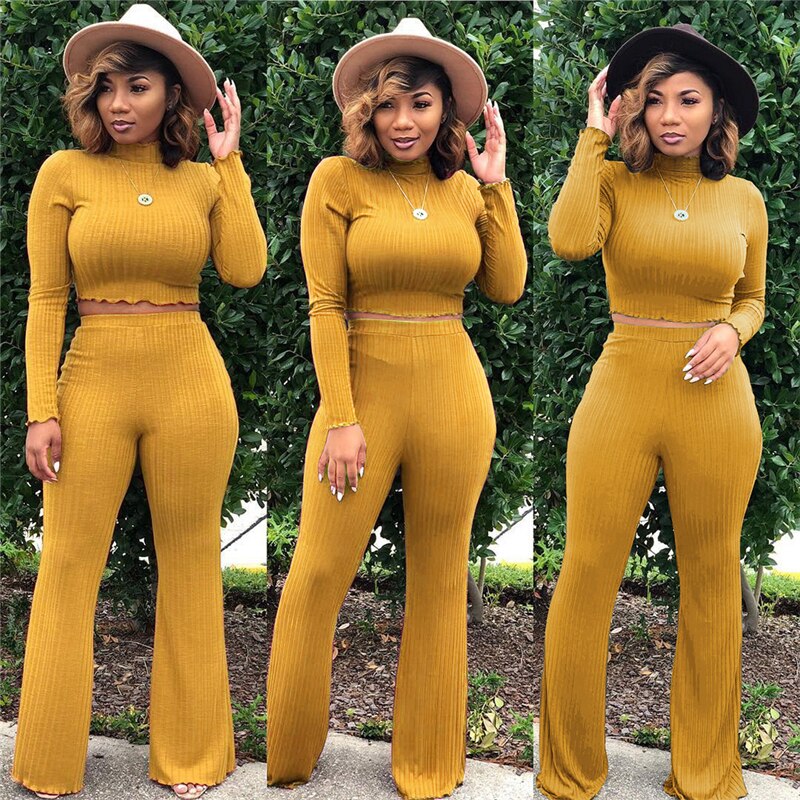 2 Piece Women Long Sleeve Top and Pants Set