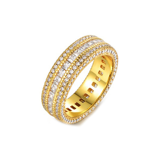 18K Gold Plated Diamond y Eternity Men Bling Ring