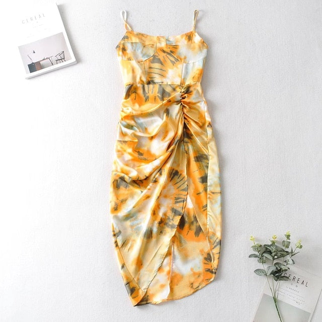 Yellow Tie Dye Spaghetti Strap Dress