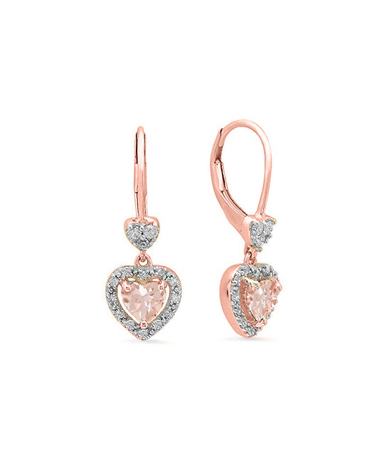 18K Rose Gold Plated Halo Cut Heart Drop Earrings