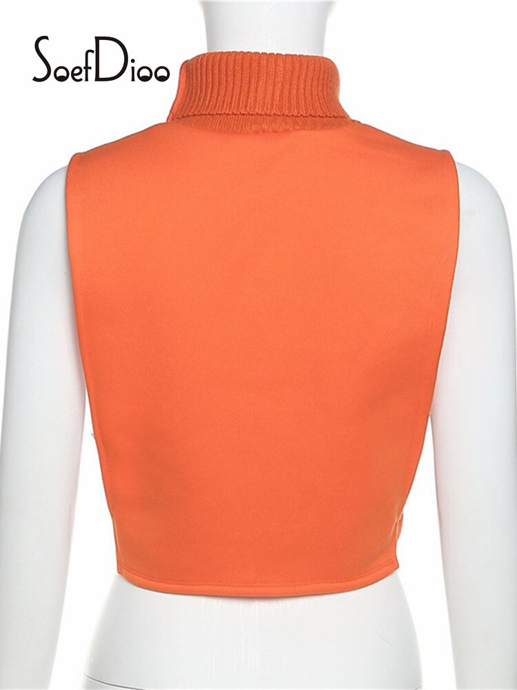 Turtleneck Sleeveless Pullover Crop Top