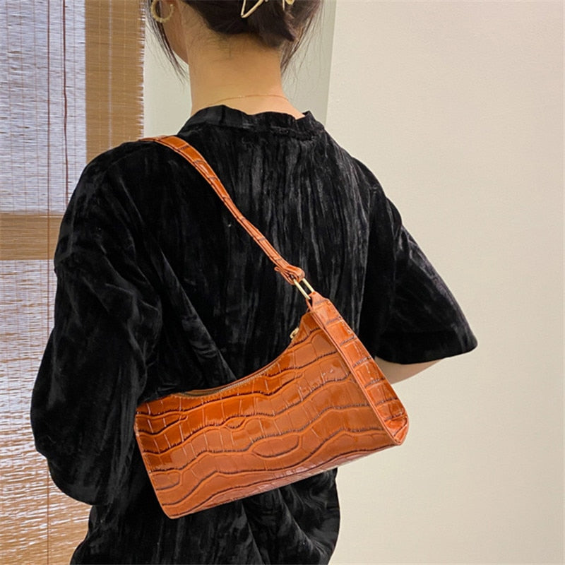 Crocodile Pattern  Leather Handbag