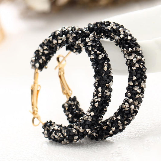 Black Crystaldust Hoop Earring