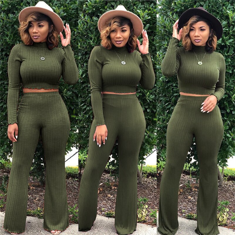 2 Piece Women Long Sleeve Top and Pants Set