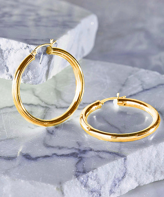 Thick Tube 50mm Hoop Earring in 18K Gold Filled