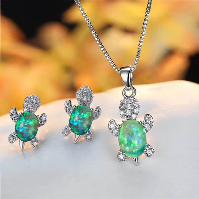 Sea Turtle Necklace and Earrings Set