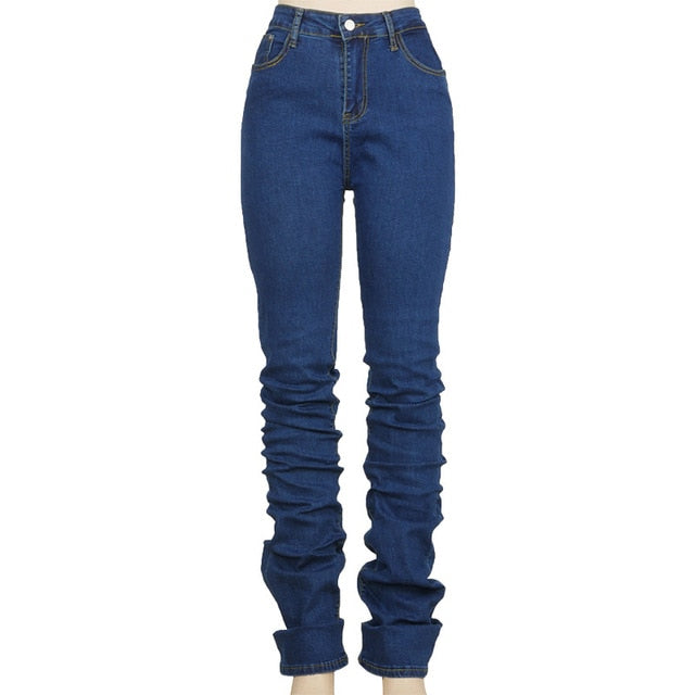 Denim Blue High Wait Stacked Pants