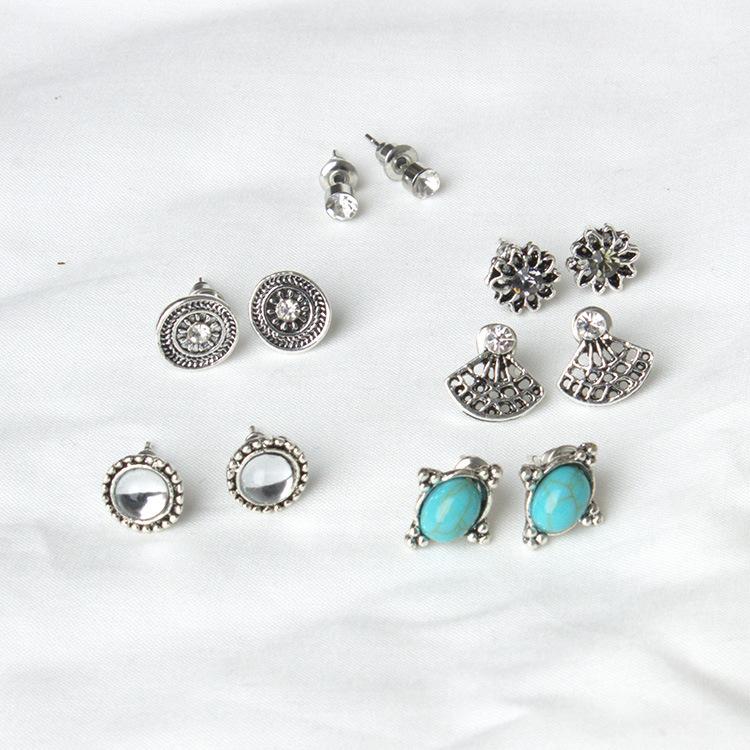 6 Piece Stud Earring 18K White Gold Plated Earring