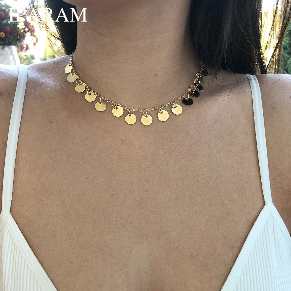 Sequins Coins Tassel Choker Necklace