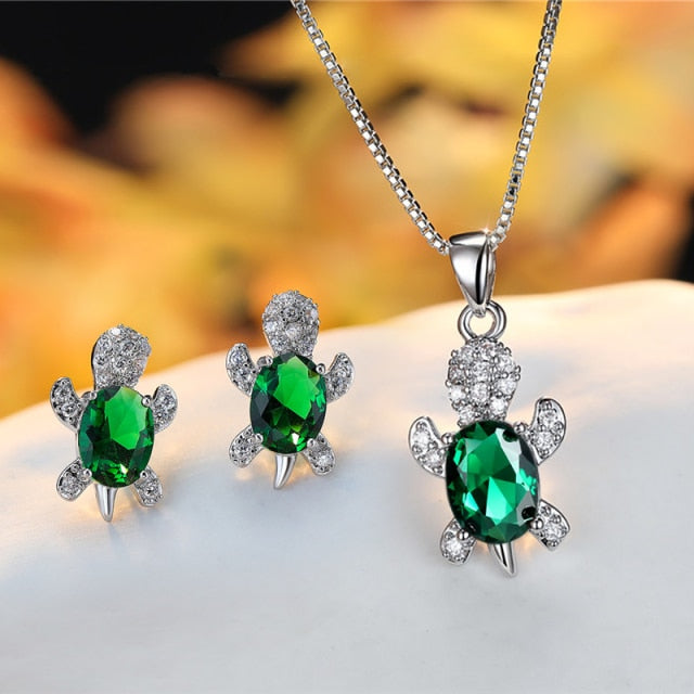 Sea Turtle Necklace and Earrings Set