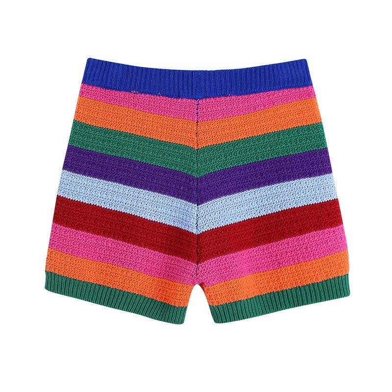 Knitted Contrast Color Crop Tank Top and Shorts