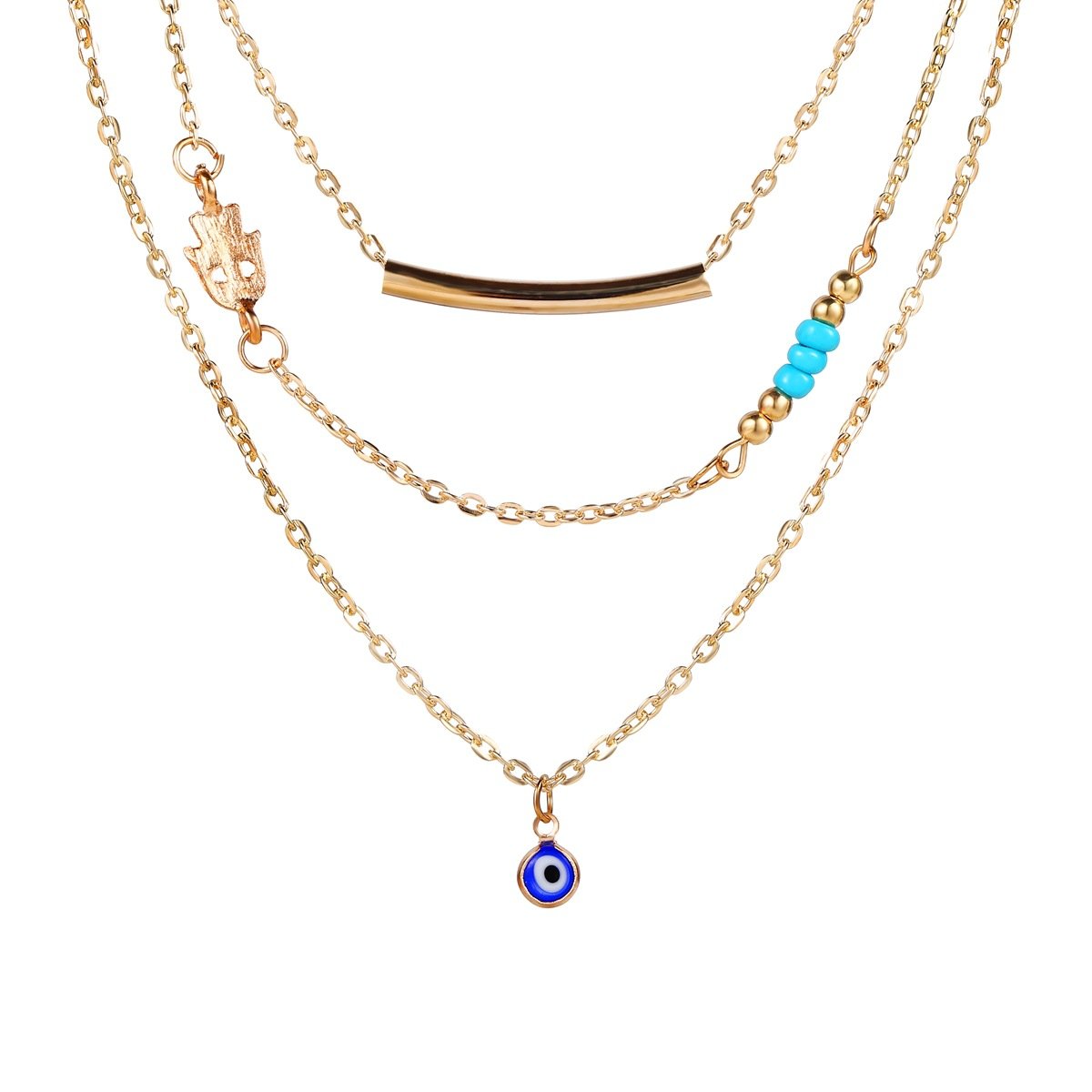 3 Piece Turquoise Evil Eye Necklace 18K Gold Plated Necklace