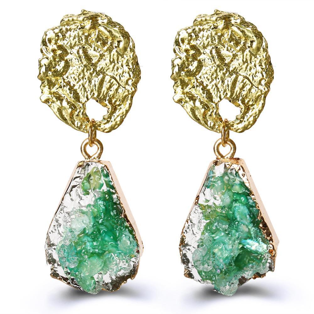 Green Glass Stone Drop Earring