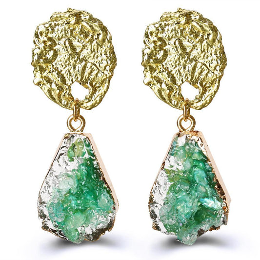 Green Glass Stone Drop Earring