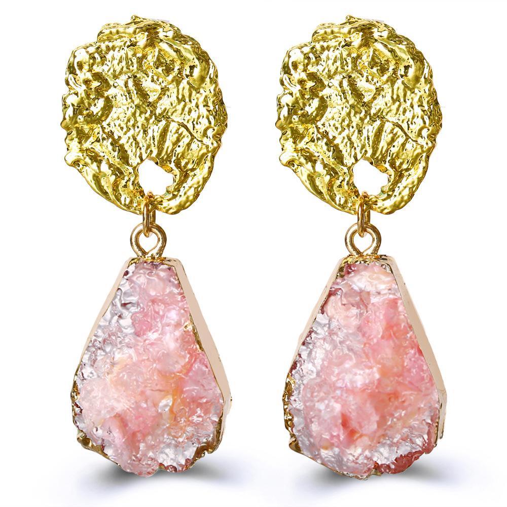 Pink Glass Stone Drop Earring