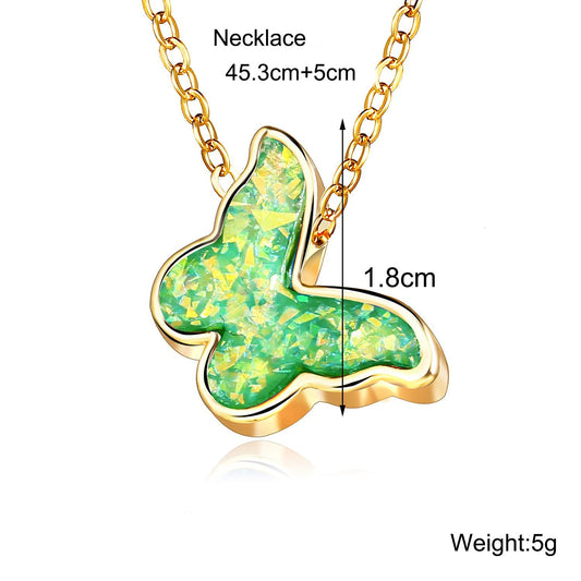 Opal Created Butterfly-Green 18K Gold Plated Necklace