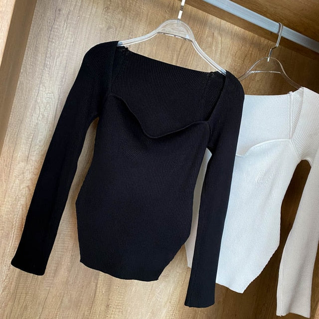 Square Collar Long Sleeve Sweater