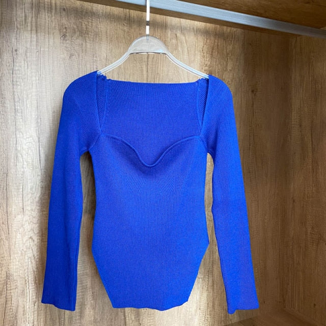 Square Collar Long Sleeve Sweater