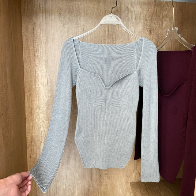 Square Collar Long Sleeve Sweater