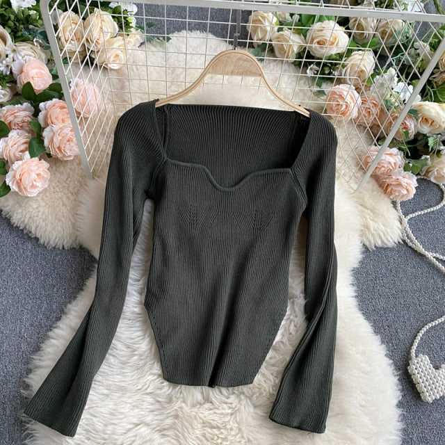 Square Collar Long Sleeve Sweater