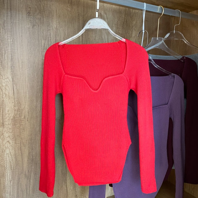 Square Collar Long Sleeve Sweater