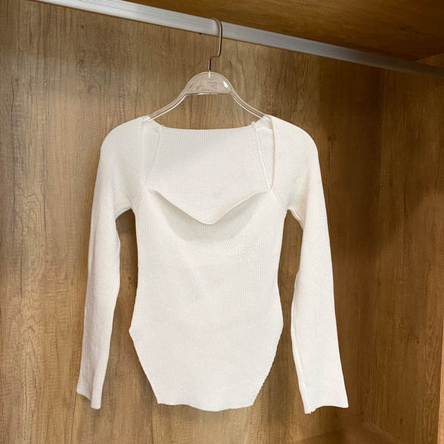 Square Collar Long Sleeve Sweater