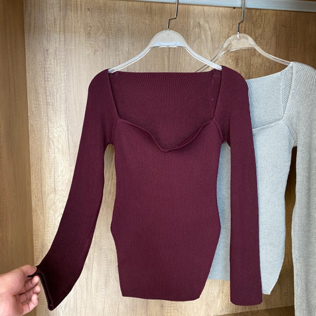 Square Collar Long Sleeve Sweater