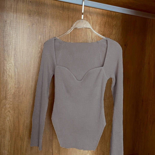 Square Collar Long Sleeve Sweater