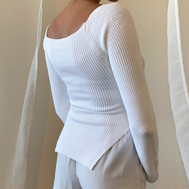 Square Collar Long Sleeve Sweater