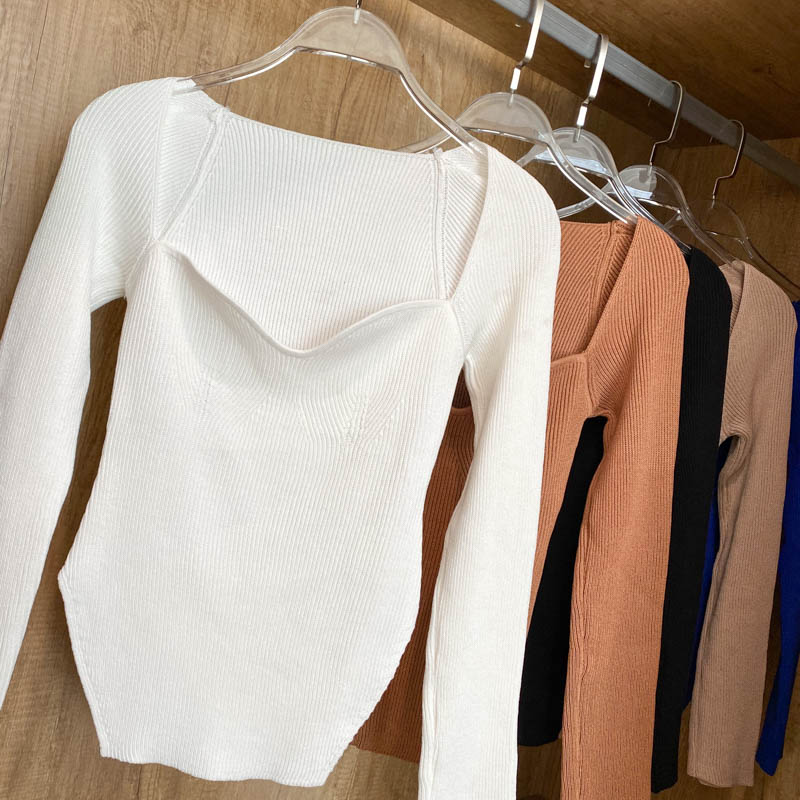 Square Collar Long Sleeve Sweater