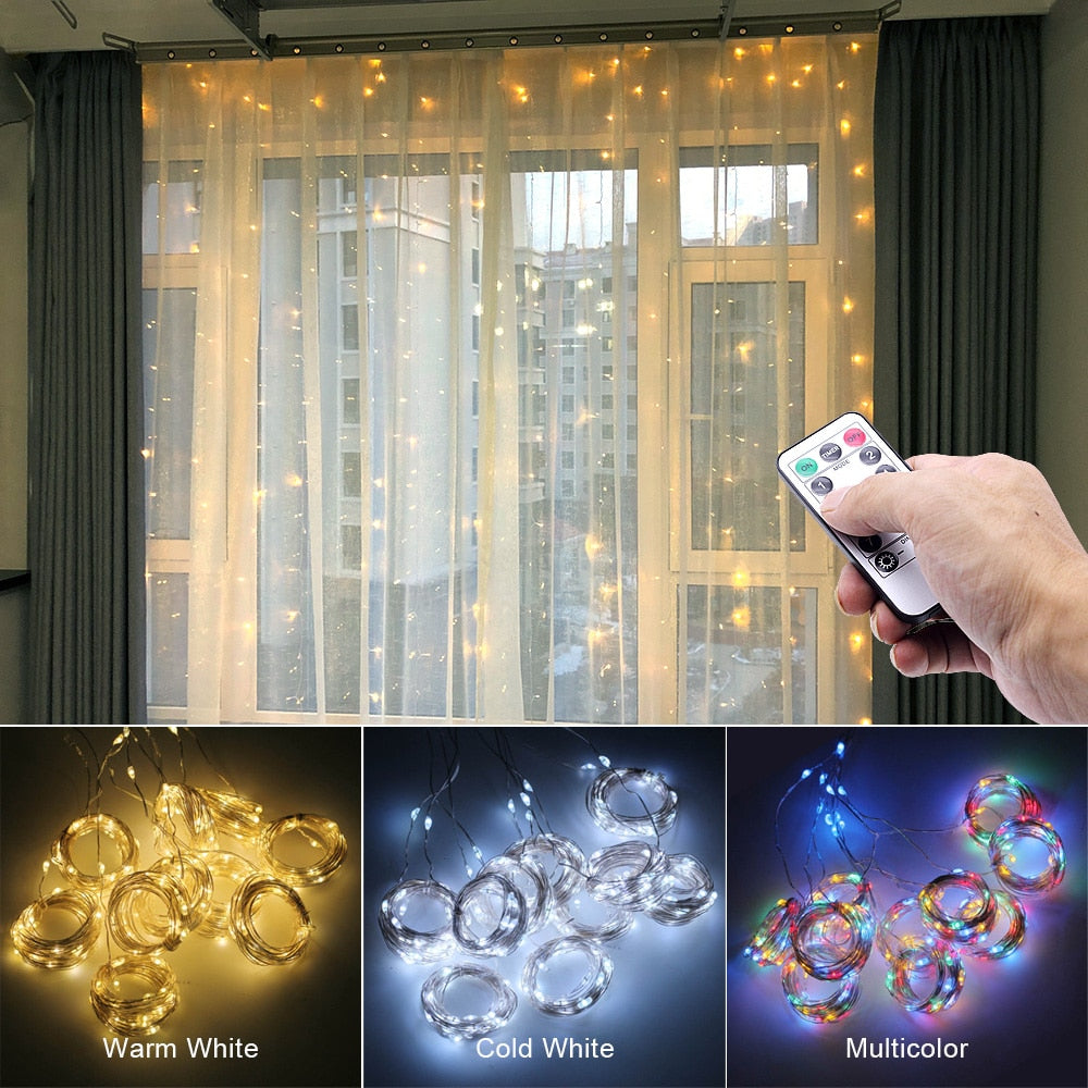 LED Curtain String Lights With Remote Home Decor